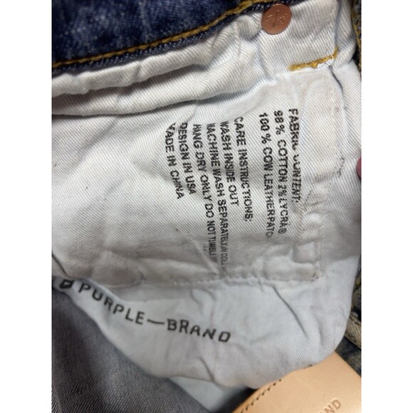 Purple-Brand P001 Slim Fit Indigo Oil Repair Men's Size 29x32 Distressed Jeans - Picture 11 of 15